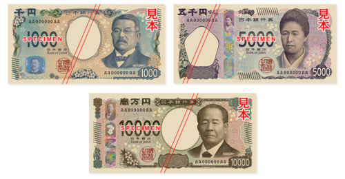 新しい日本銀行券の画像